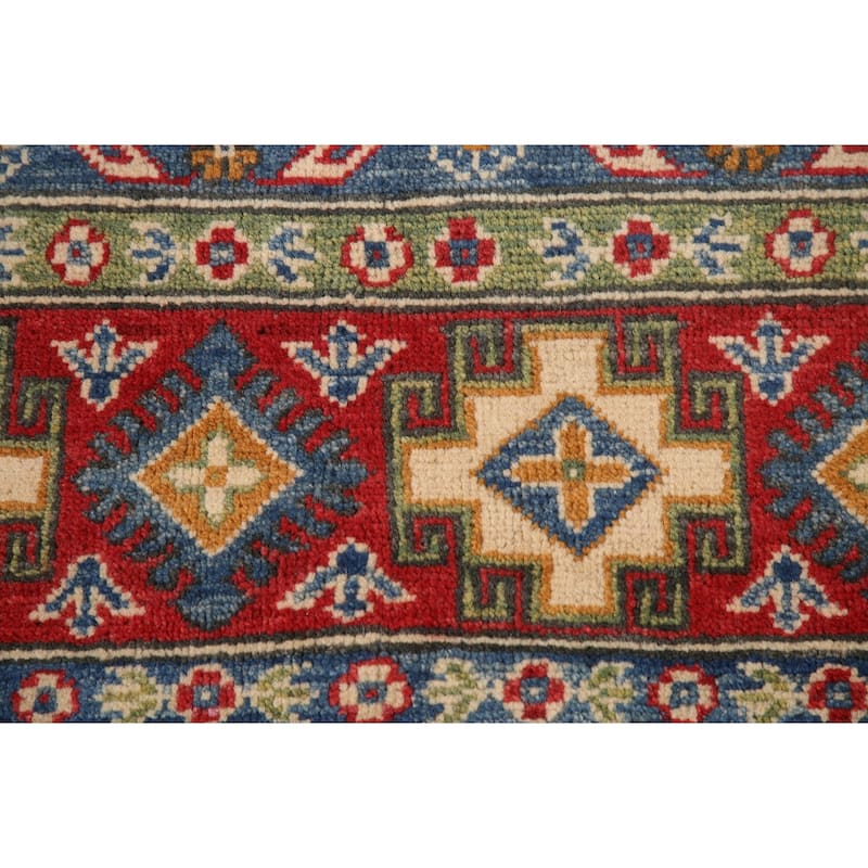 Geometric Kazak Rug Hand-Knotted Bedroom Wool Carpet - 8'11"x 11'8"