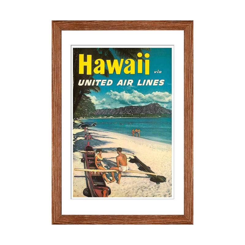iCanvas "Hawaii - United Airlines" by Unknown Artist - Walnut - 32x24x1