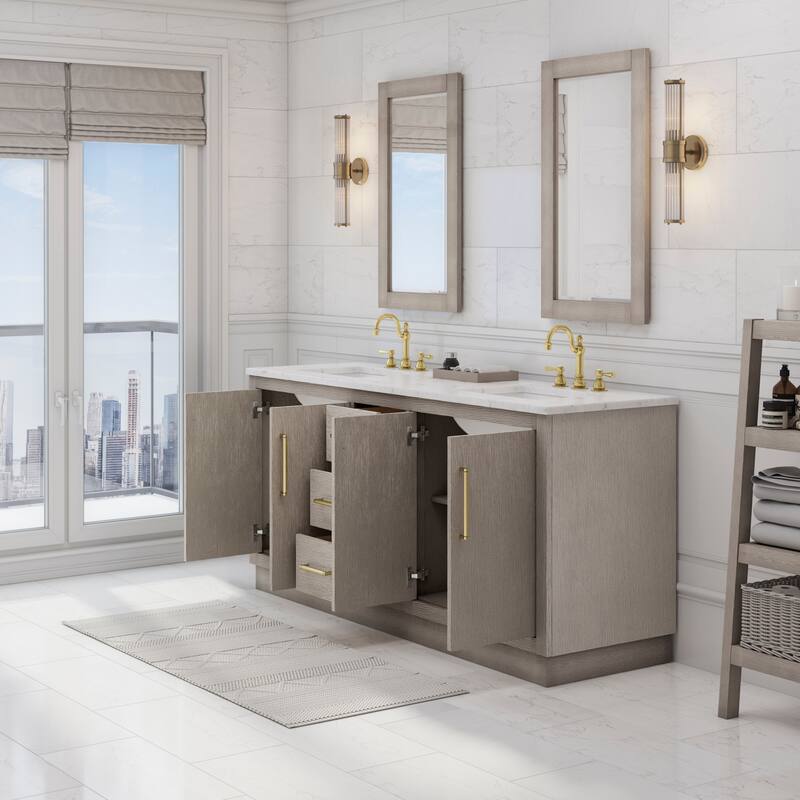 Hugo Carrara White Marble Countertop Vanity with Rectangular Mirror