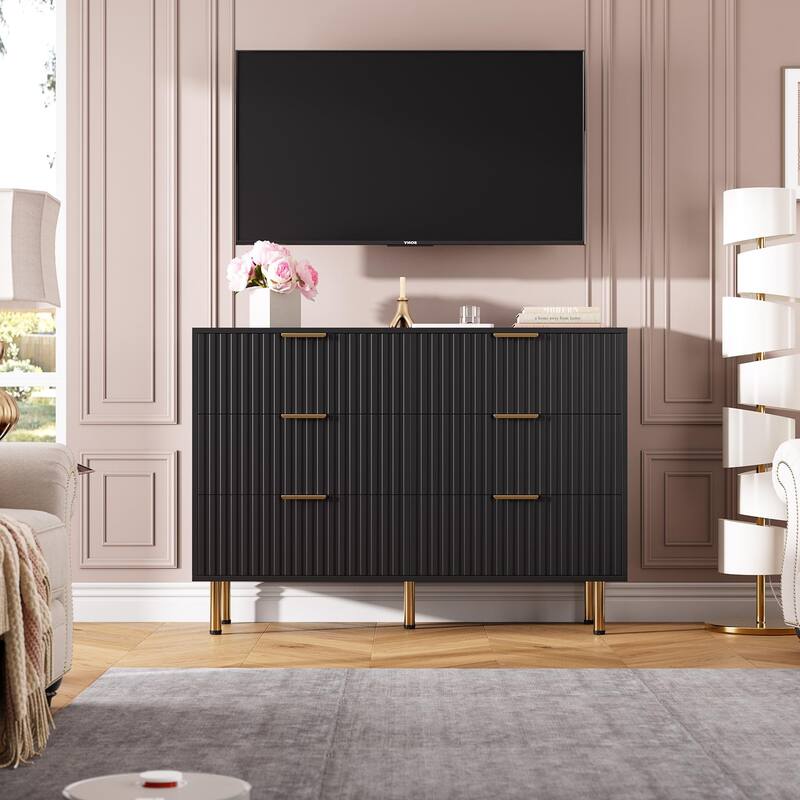 6 Drawer Fluted Dresser for Bedroom, Wide Modern Chest of Drawers, Long Double Dresser
