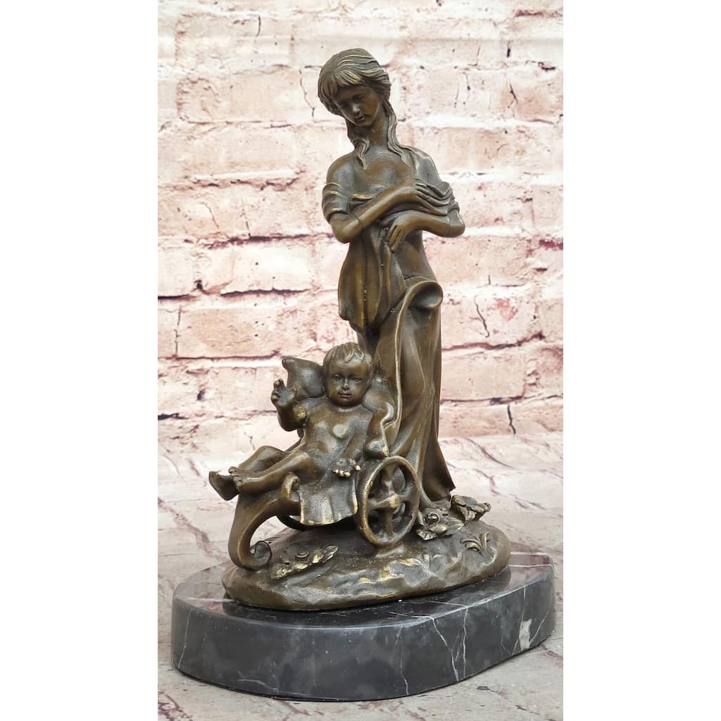 Mother Child In Stroller - Bronze Sculpture Statue Vintage Style Decor By Milo