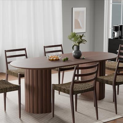 79" Oval Solid Wood Dining Table Duble Pedestal Seats 6