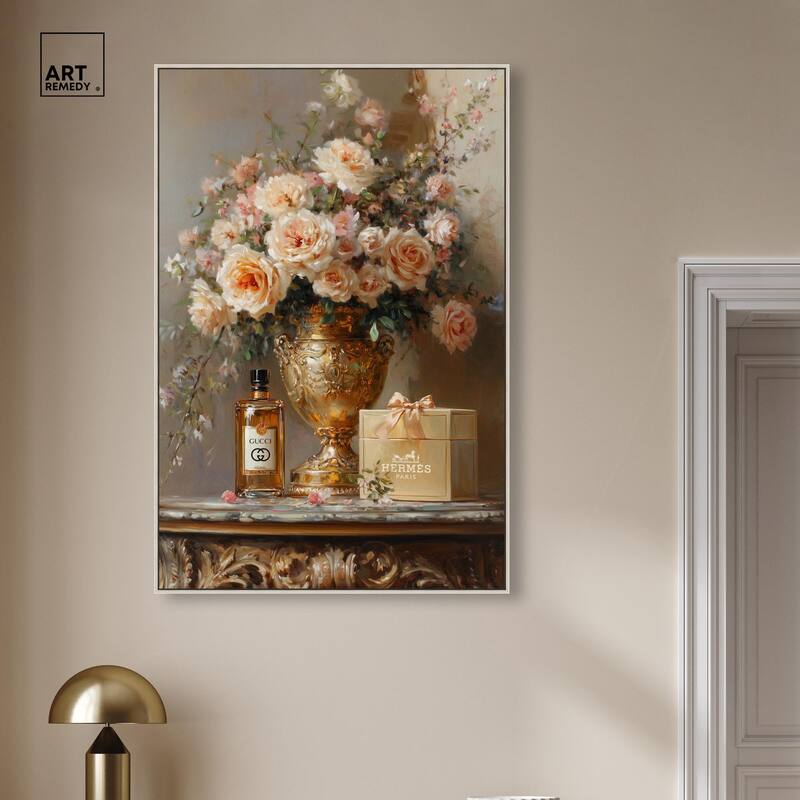 Classical Vase Tans and Floral Canvas by Art Remedy