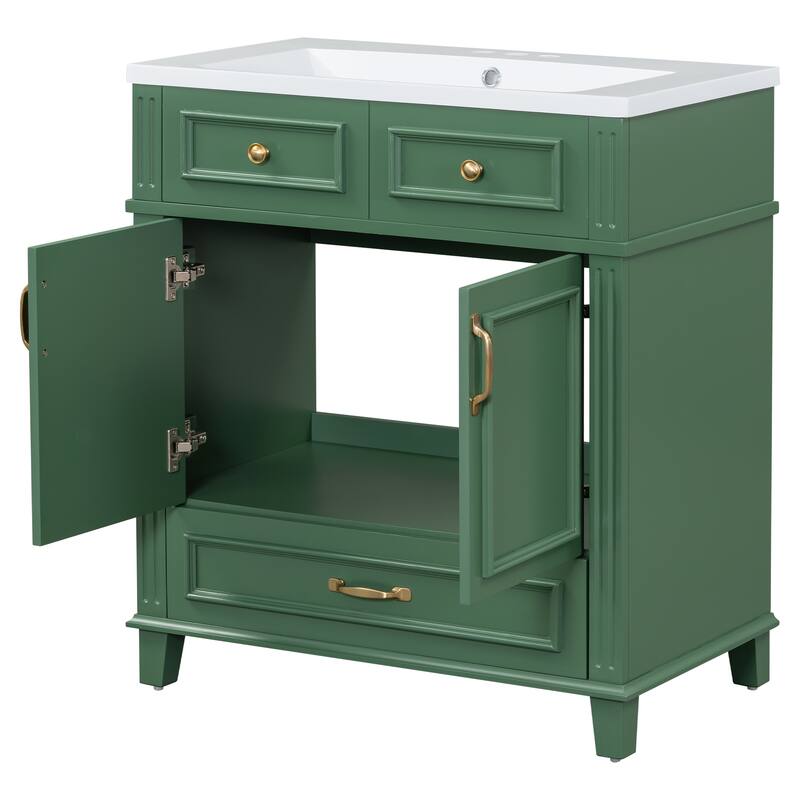 Roomfitters 30" Vanity with Resin Sink, Solid Wood Cabinet with Soft Closing Doors, Retro Freestanding Storage Style