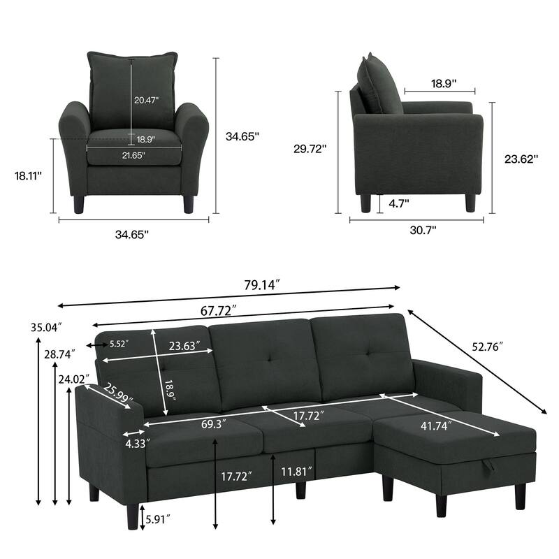 3 Pieces Living Room Sets