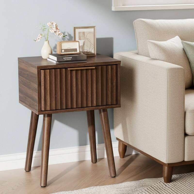 15.7"W Nightstand, Particleboard & MDF, Melamine & Vacuum Forming, 1 Drawer, High Leg (2 Pcs)