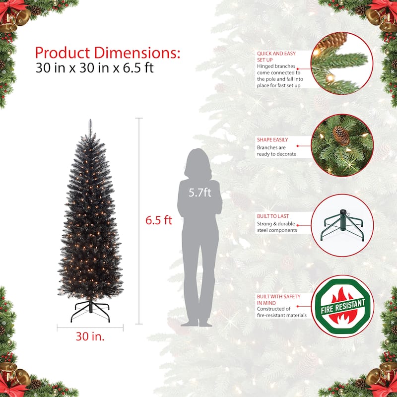 Puleo International Pre-lit Black Pencil Fraser Fir Artificial Christmas Tree