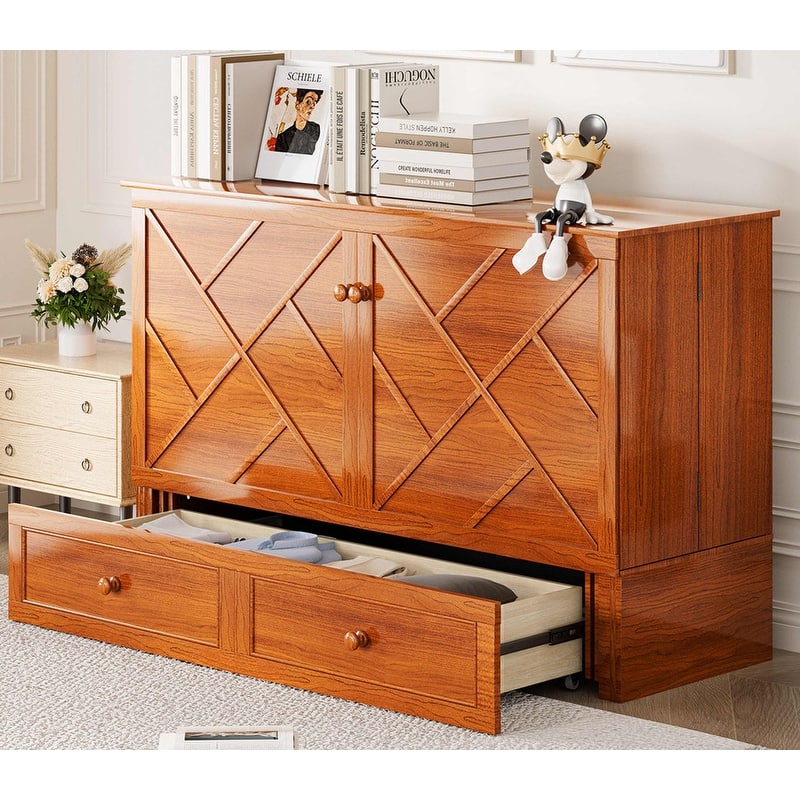 Mixoy Queen Size Murphy Bed Chest with Mattress and Storage