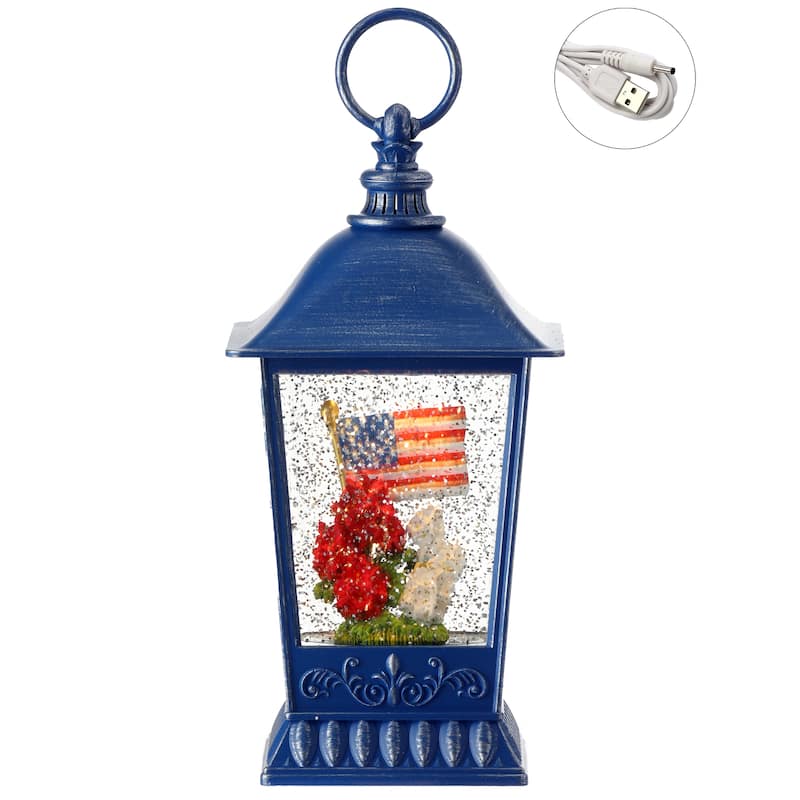 American Flag And Geranium Waterglobe With Usb 9.5"