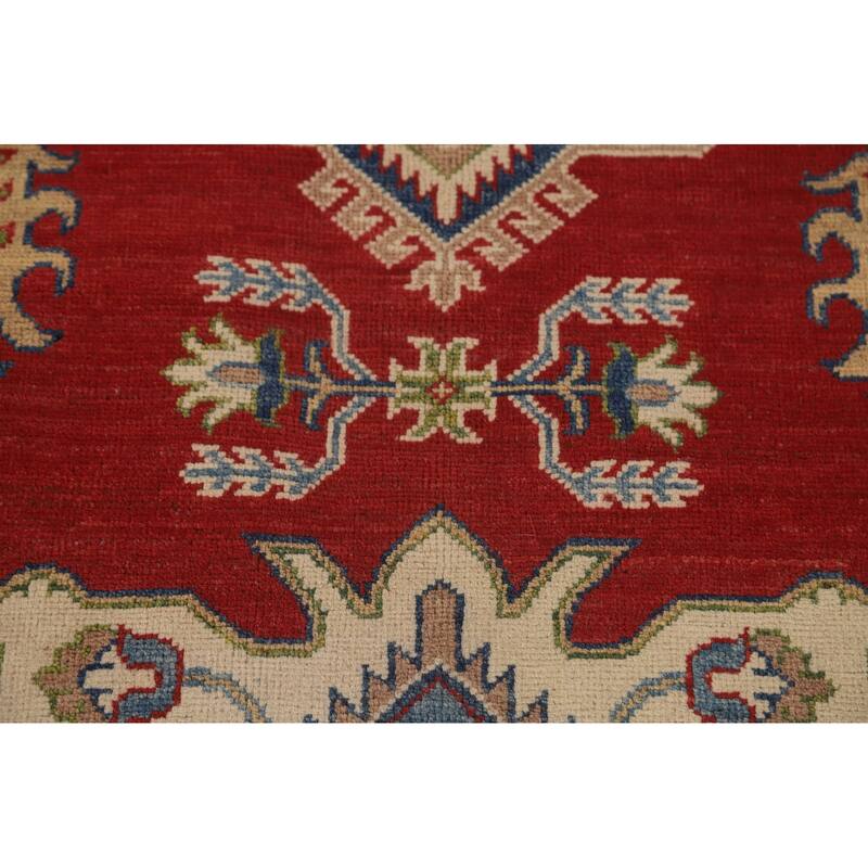 Red Geometric Kazak Oriental Large Area Rug Wool Carpet - 9'10" x 13'9"
