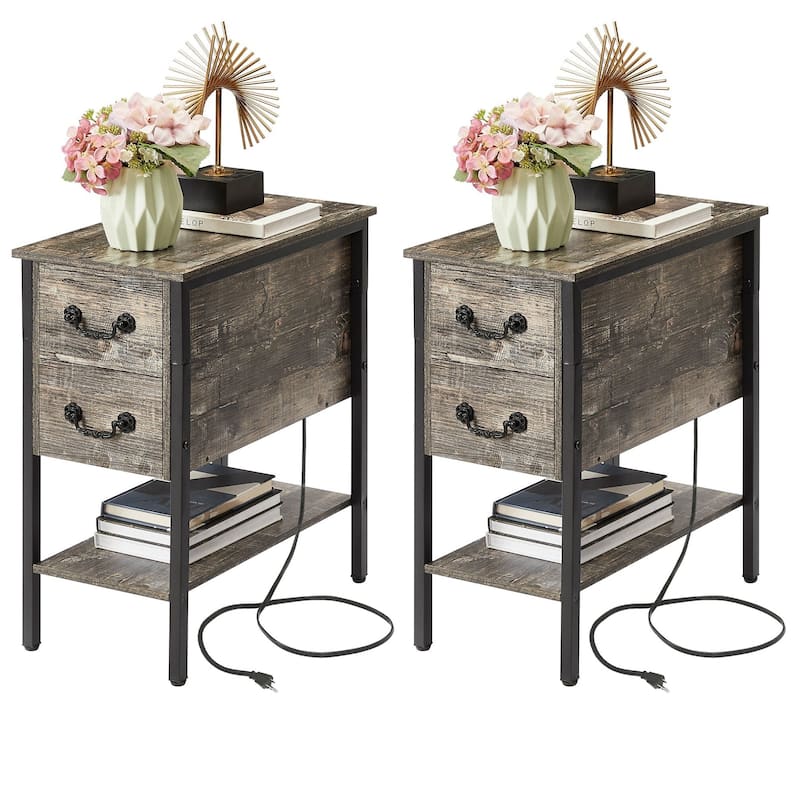 Taomika 2-Pack Nightstand Set with Charging Station 2-Drawer Bedside Table with AC Outlets & USB Ports for Bedroom Living Room - Old School