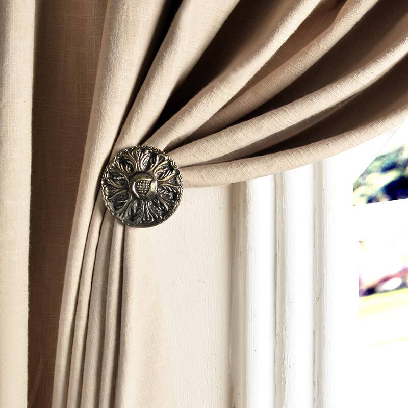 2 Pcs Curtain Holdback for Curtains Wall Mounted Metal Drapery Hook for Door Window Treatment(Round Medallion)- By Deco Window - Antique Brass
