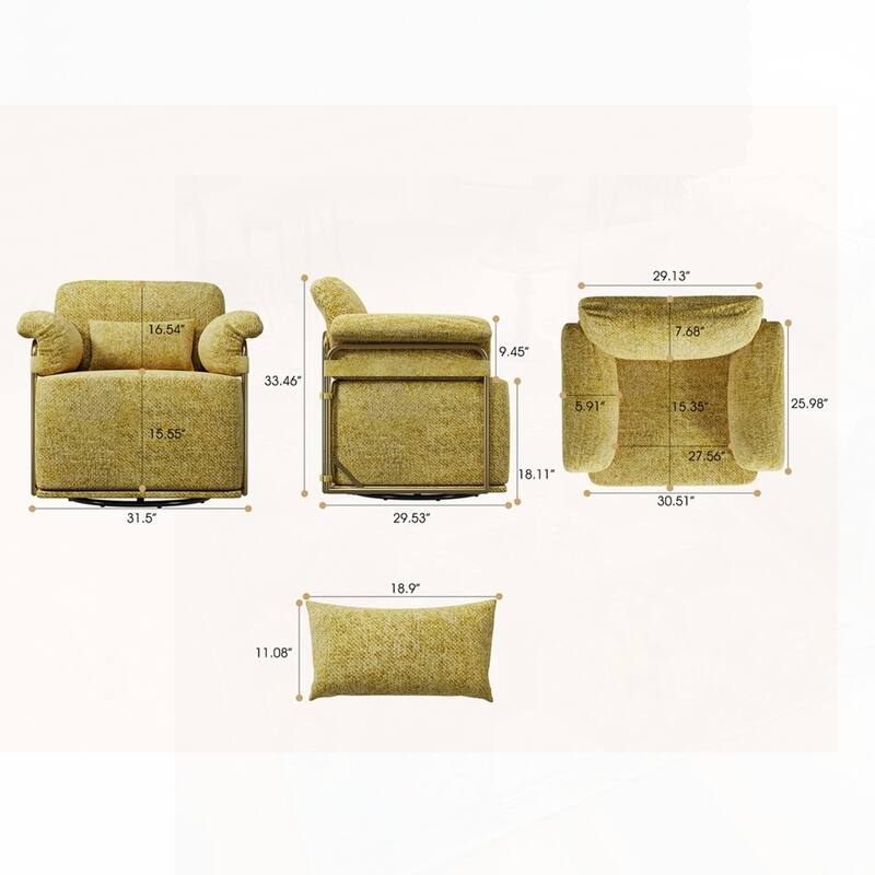 360 Degree Barrel Swivel Fluffy Fabric Lounge Wide Upholstered Reading Chair with Gold Metal Legs
