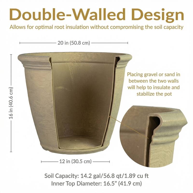 Sunnydaze Anjelica Outdoor Flower Pot Planter - 20-Inch - 2-Pack