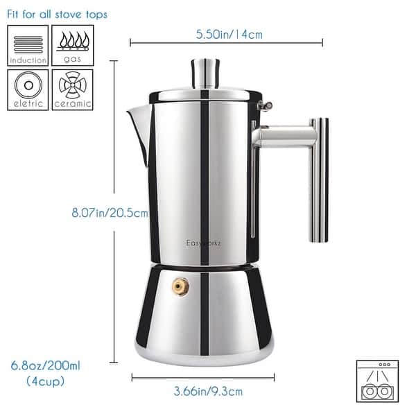 Diego Stovetop Espresso Maker Stainless Steel Italian Coffee Machine Maker  4Cup 6.8 oz Induction Moka Pot - On Sale - Bed Bath & Beyond - 40376892