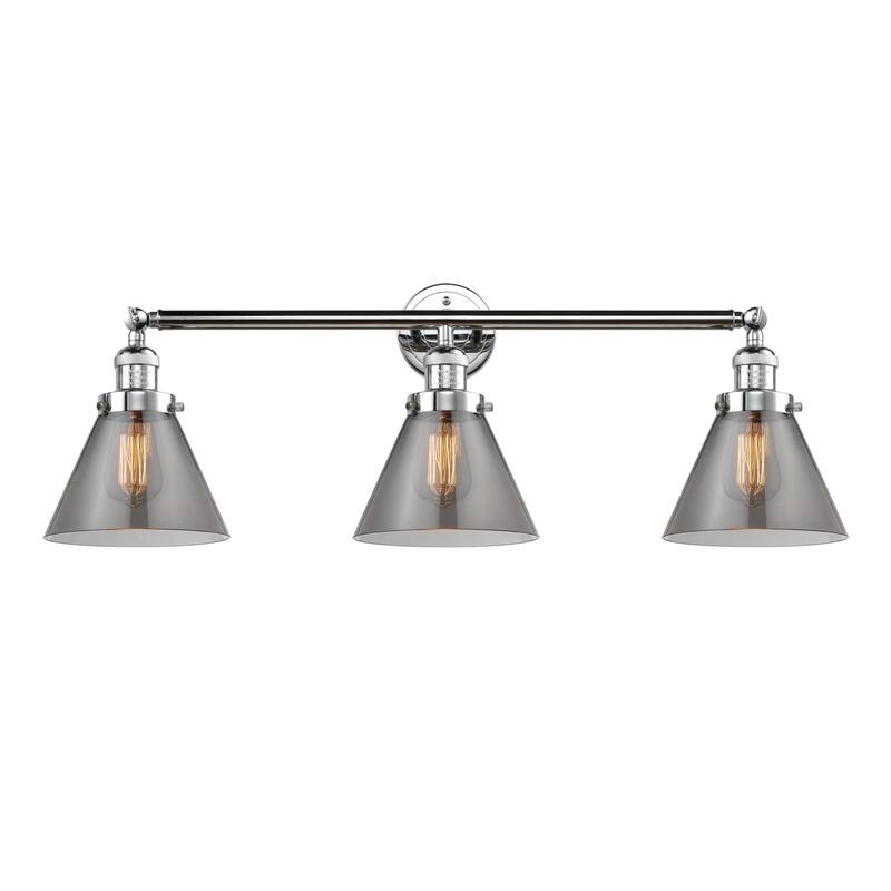 Innovations Lighting Large Cone 3 Light 32" Wide Bathroom Vanity Light - Polished Chrome / Smoked