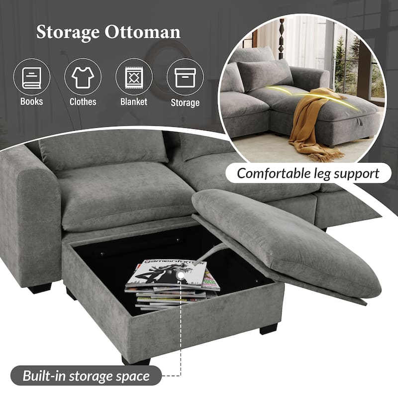 U-Shaped Freely Transformable Modular Corner Sofa With Two Ottomans,Suitable For Living Rooms, Studies,Home Theaters,And More