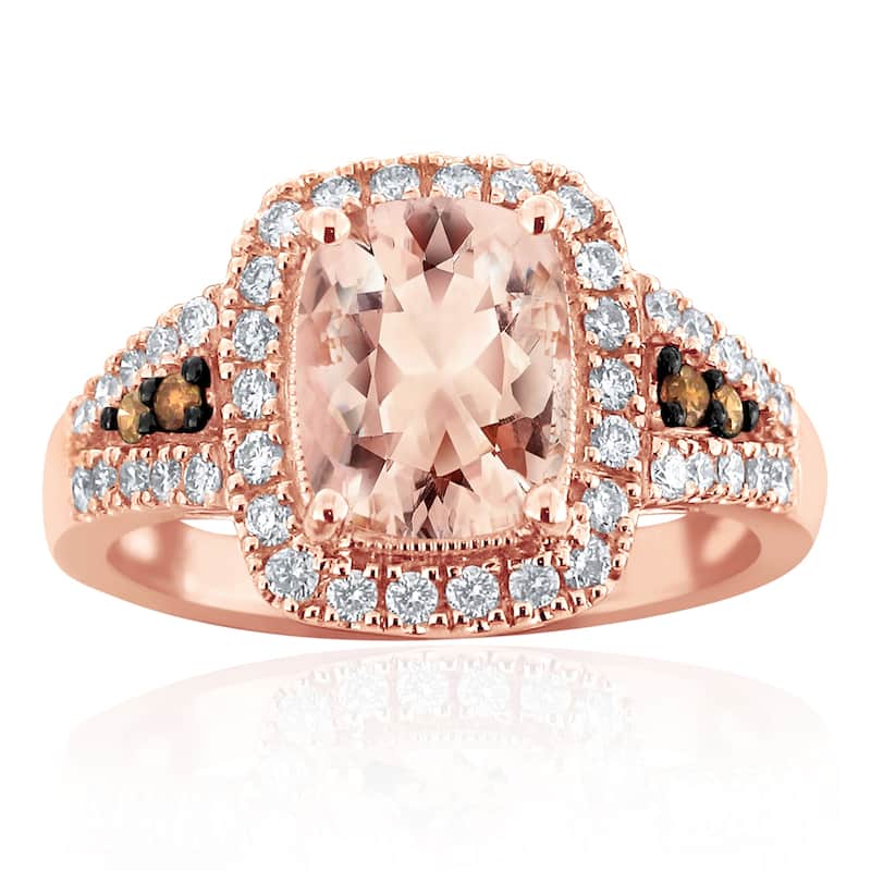 Auriya 10k Two-Tone Rose Gold 2ct Cushion-Cut Morganite and 1/2ct Halo Diamond Engagement Ring
