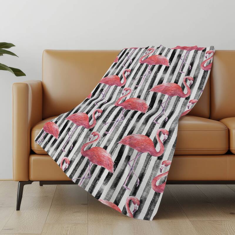Premium Machine Washable ASB204 Flamingo Sherpa Throw Blanket - Pink - 4'2" x 5'10"