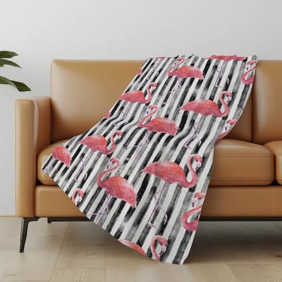 Premium Machine Washable ASB204 Flamingo Sherpa Throw Blanket
