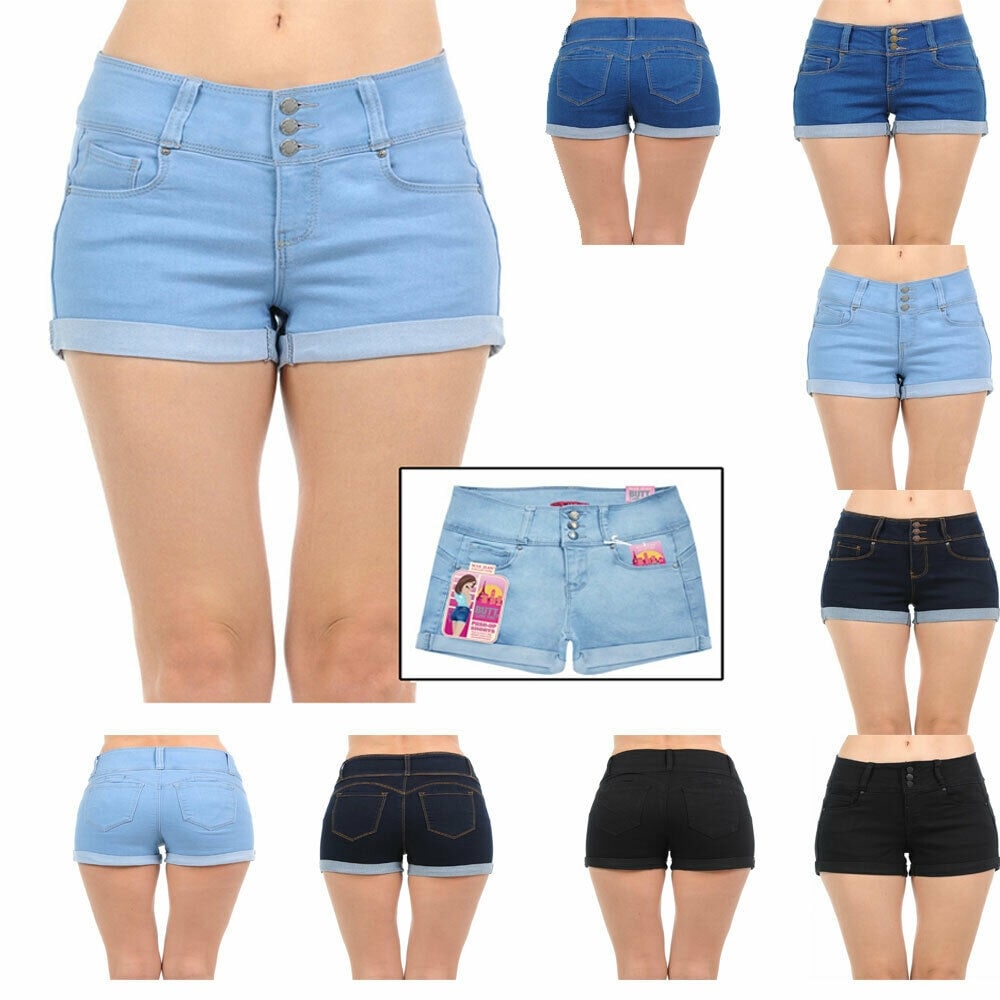 womens mid rise jean shorts