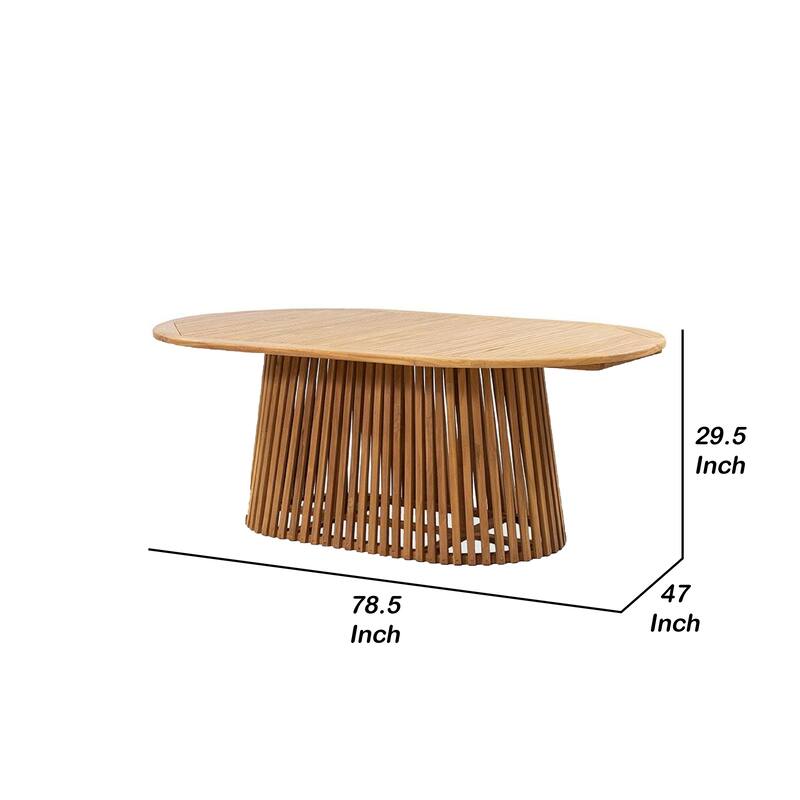 Lev Dining Table, 79 Inch Oval Top, Pedestal Base, Natural Brown Wood - Natural Brown
