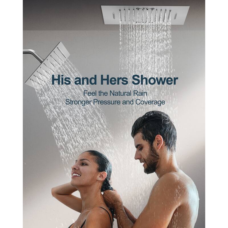 GRANDJOY LED Music Shower System 20"& 10" Dual Shower Heads with Handheld Shower
