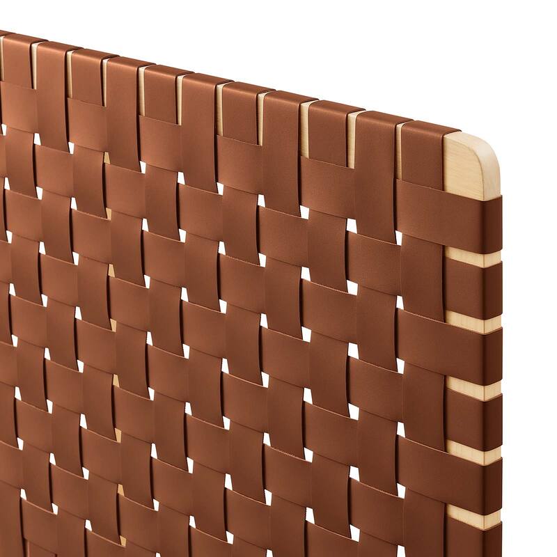 Ditmas Solid Wooden Brown Leather Basket Weaved Floating Twin Size Headboard