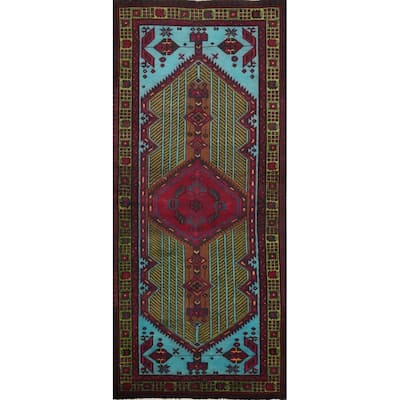 Hand Knotted Oriental 100% Wool Carpet Traditional Tribal Navy Blue & Blues Ardebil Runner Rug - 7' 1'' X 3' 0''