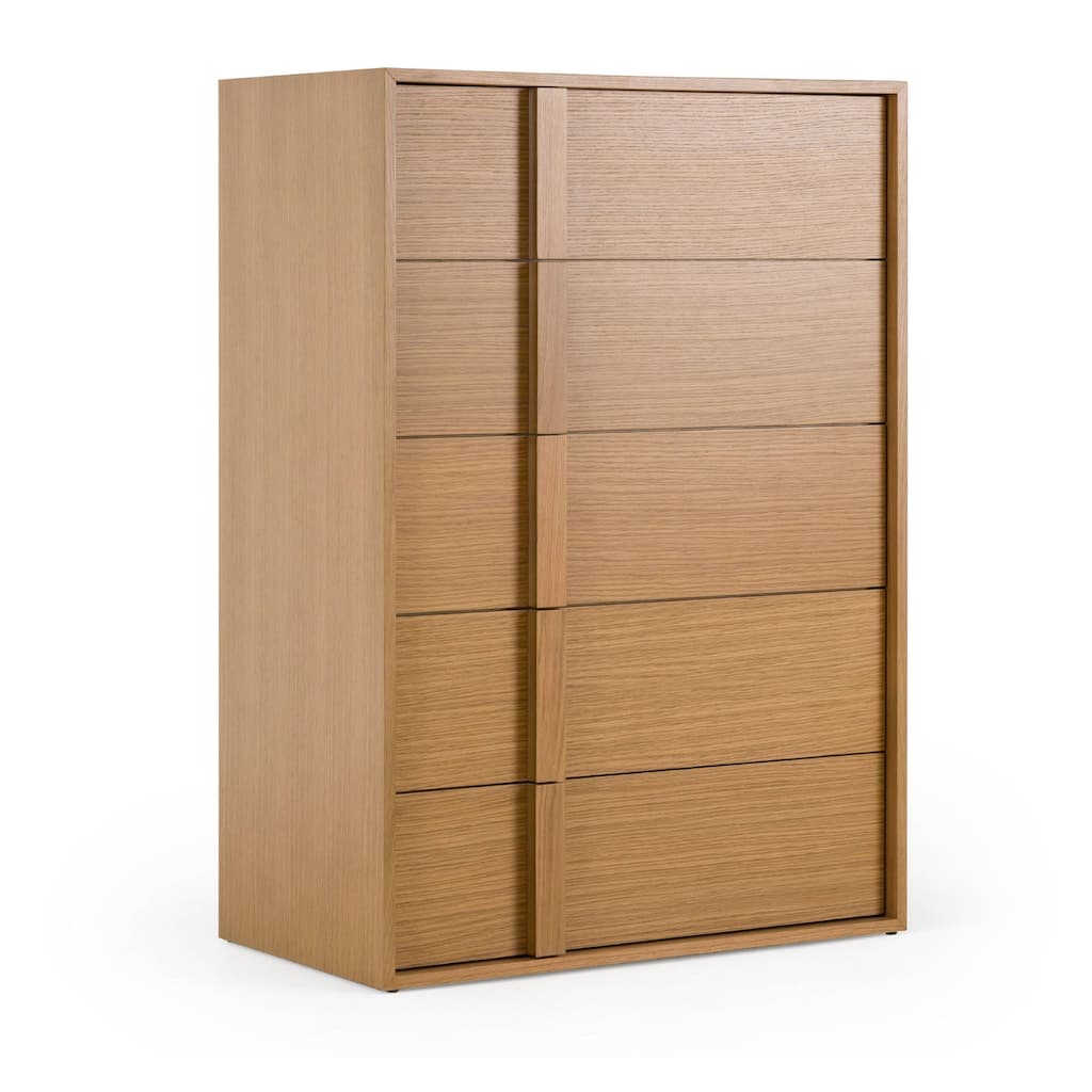 Lina Tall Dresser Chest, 5 Drawers, Natural Brown Oak Veneer