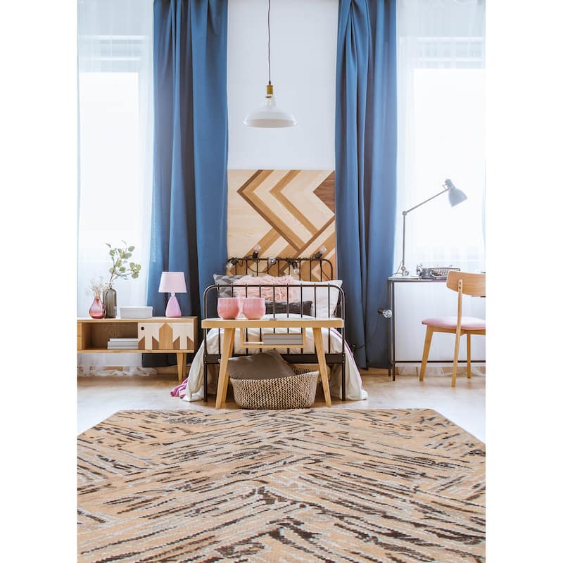 ECARPETGALLERY Hand-knotted Tangier Taupe Silk, Wool Rug - 5'3 x 7'7