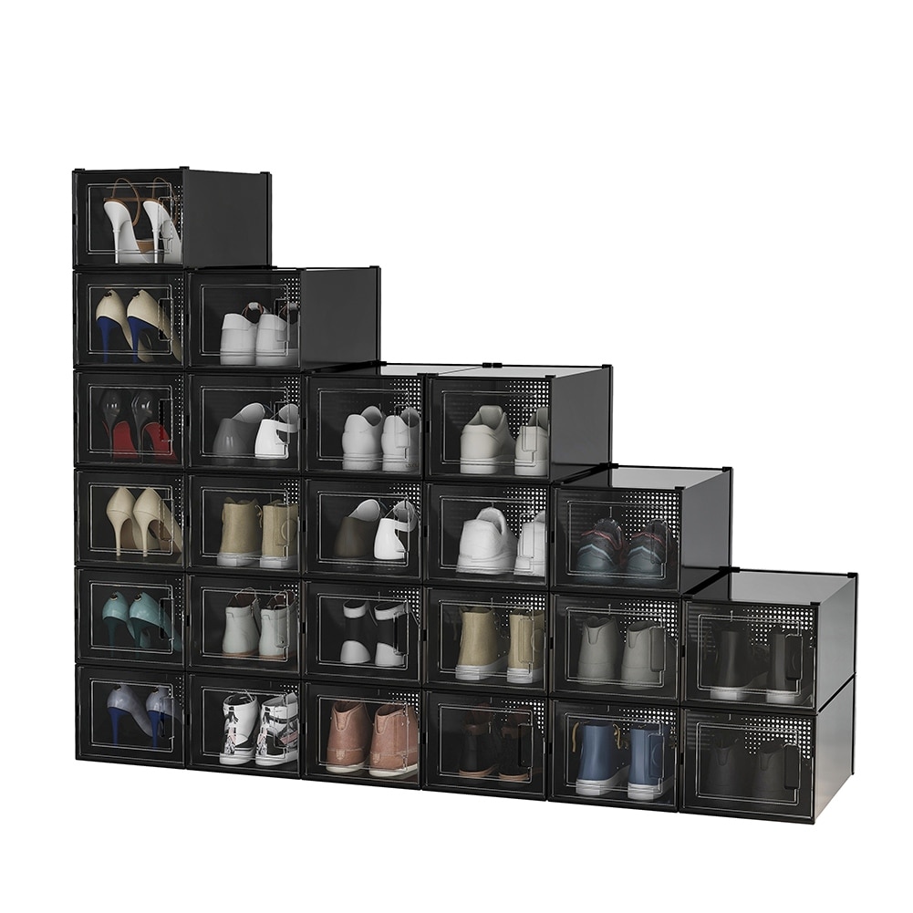 https://ak1.ostkcdn.com/images/products/is/images/direct/25fc53be0e7a1ba216faeb414543e8433f435208/24-Pack-Shoe-Storage-Box%2C-Plastic-Foldable-Shoe-Box%2C-Stackable-Clear-Shoe-Organizer-%28X-Large--White%29.jpg