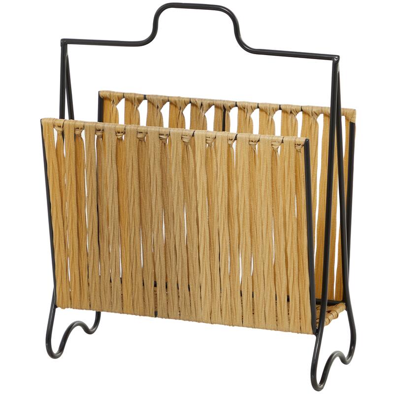 Light Brown Plastic Rattan Handmade Single Slot Magazine Holder with Black Stand