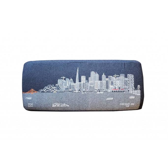 HomeRoots 38" San Francisco Nighttime Skyline Embroidered Ottoman