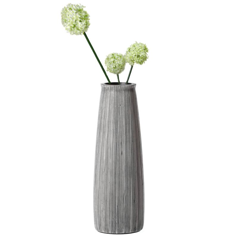 Grey Striped Decorative Round Table Centerpiece Flower Vase Display Modern Home Decor Accent Stylish Elegant Ornamental - Small