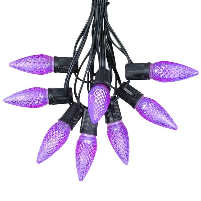25 Foot C9 LED Christmas Light Set, Hanging String Lights, Black Wire - Purple