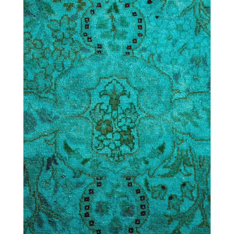 Overton Hand Knotted Wool Vintage Inspired Modern Contemporary Overdyed Blue Runner Rug - 3' 1" x 13' 0"