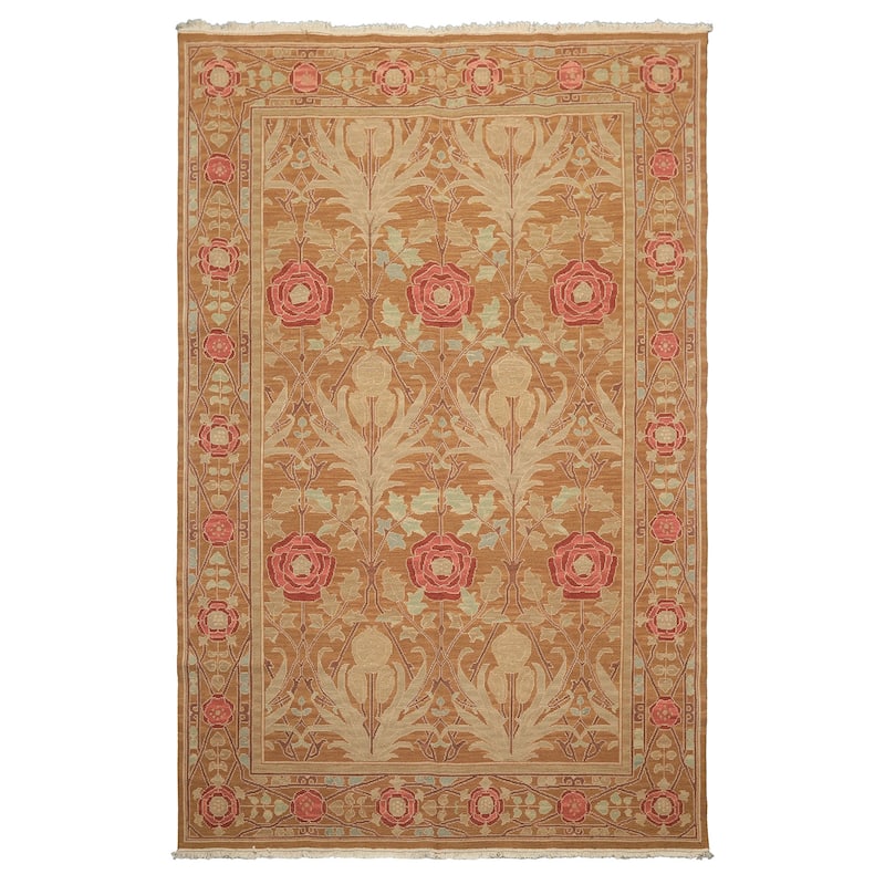 5'10''x8'10'' Hand Knotted Flatweave Wool Gold Nourison Arts & Crafts Oushak Rug - 5' 10'' x 8' 10''