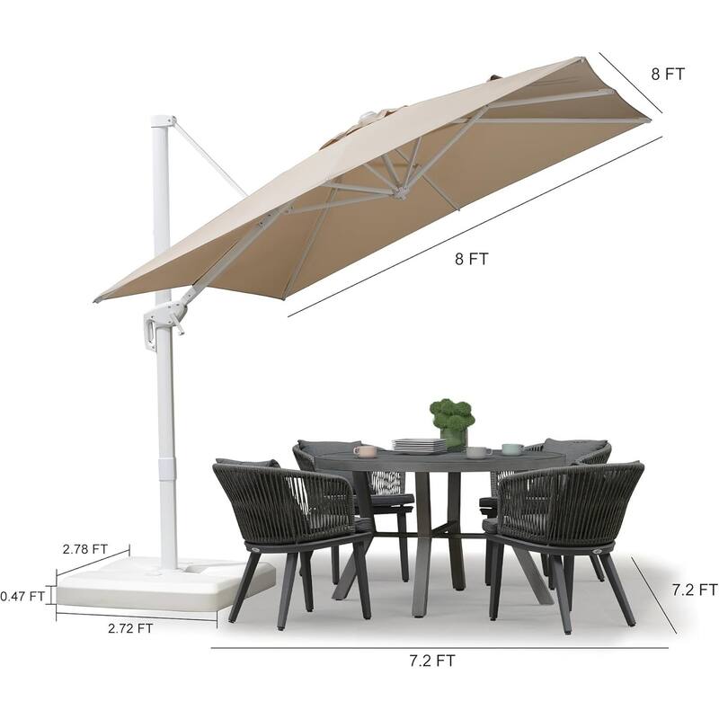 PURPLE LEAF White Square Cantilever Patio Umbrella With Base