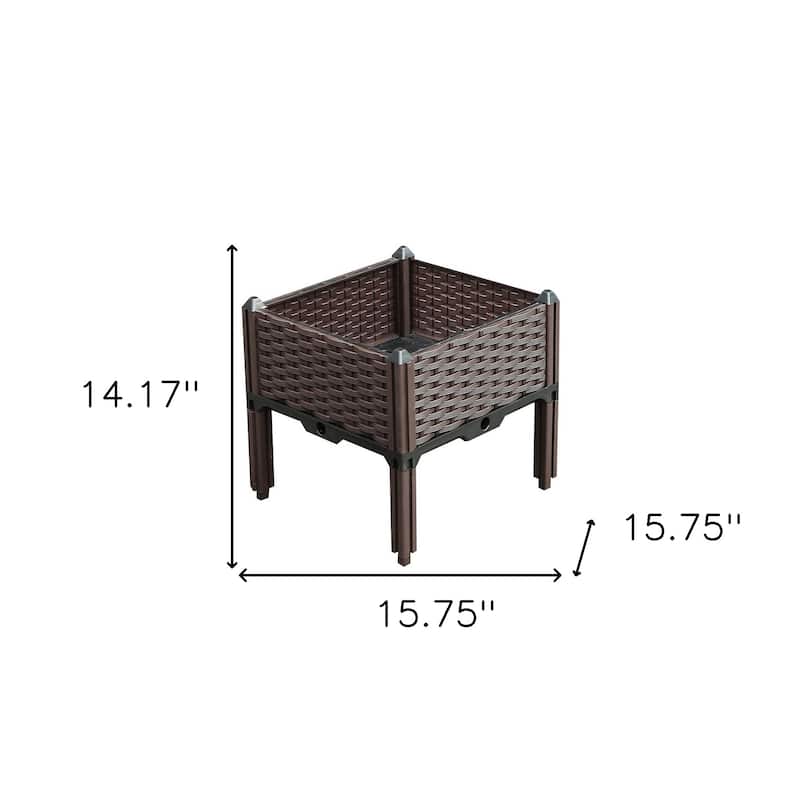 HomeRoots 16" X 16" Dark Brown Heavy Duty Plastic Square Self Watering Raised Garden Bed