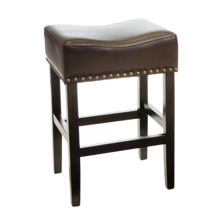 Roomfitters 26-Inch Backless Counter Stools, Set of 2 Wooden Saddle Seat Bar Chairs, Brown