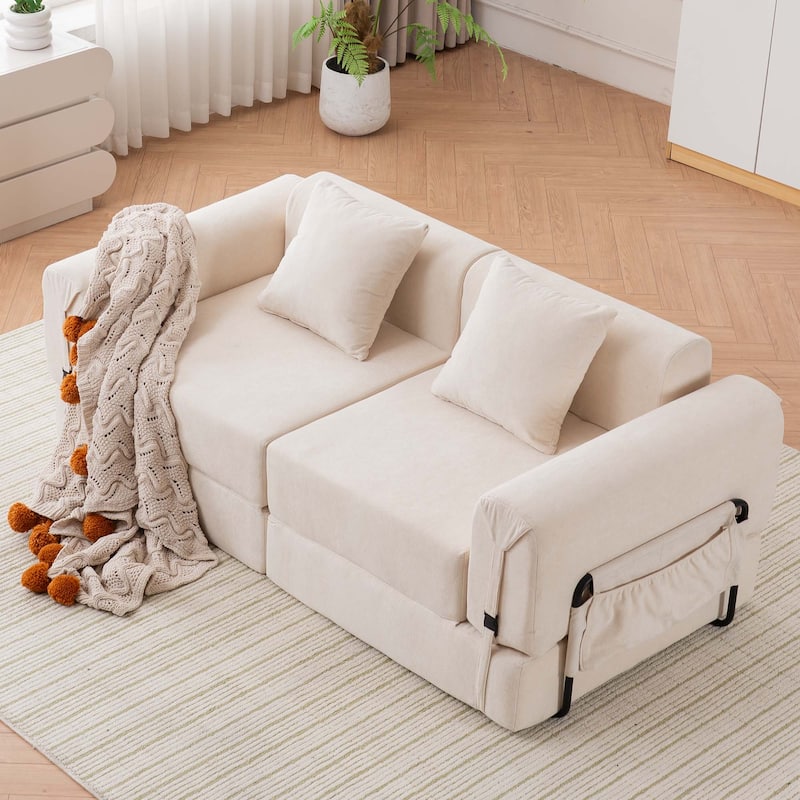 Folding Chaise Longue Sofa Fold Out Loveseat Floor Couch, Convertible Sleeper Sofa Bed Modular Leisure Sofa