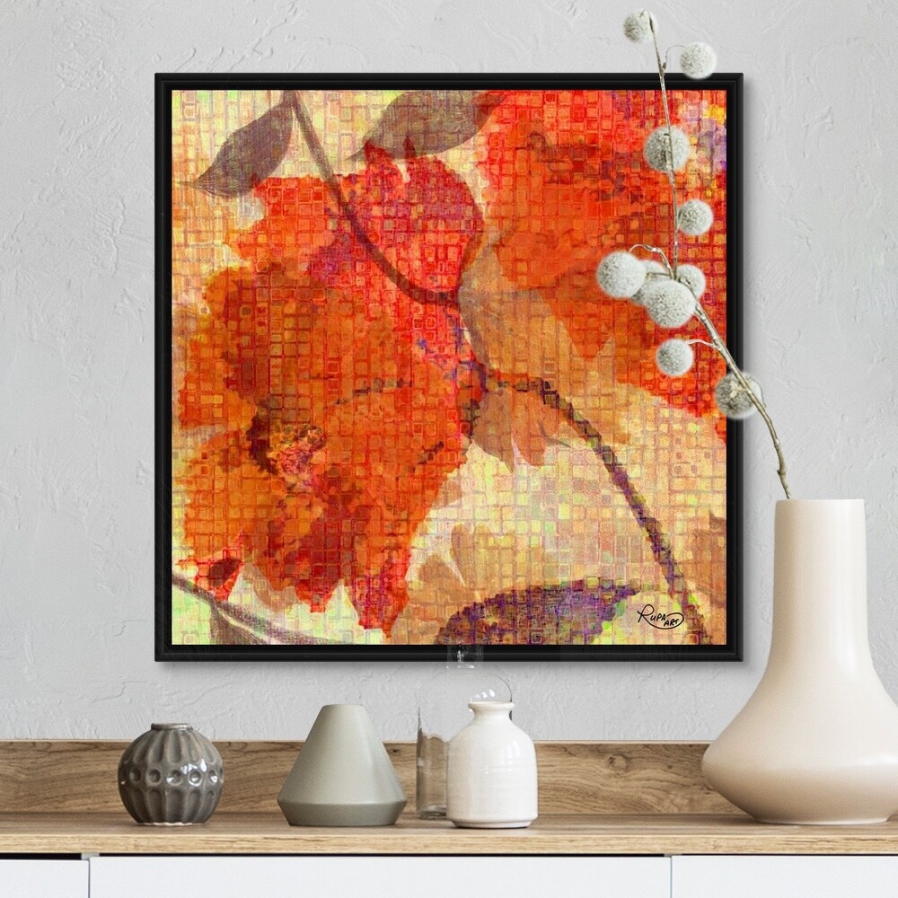 Shop Orange Abstract Floral Black Float Frame Canvas Art