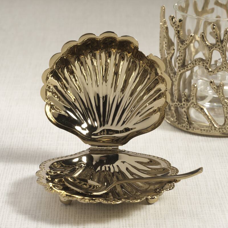 Cap Ferrat Fan Shell Lidded Bowl w/ Spoon