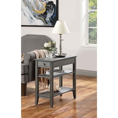 Three Tier End Table with Hidden Drawer and Open Shelves, Classic Transitional Accent Table for Storage and Display Needs - 23.5