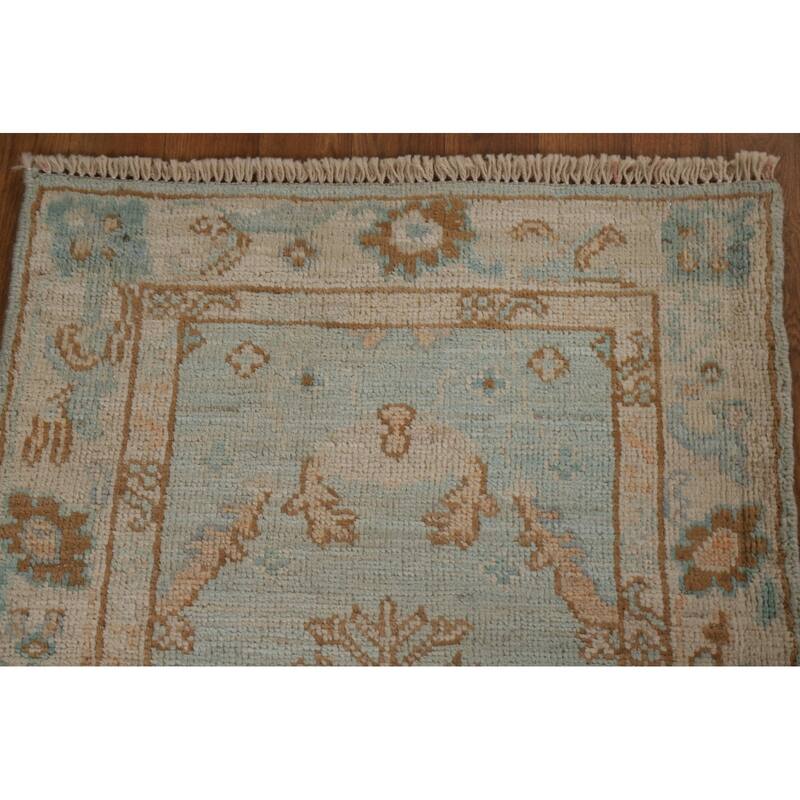 Hand Knotted Oriental 100% Wool Carpet Transitional Geometric Navy Blue & Blues Oushak Area Rug - 2' 11'' X 2' 1''