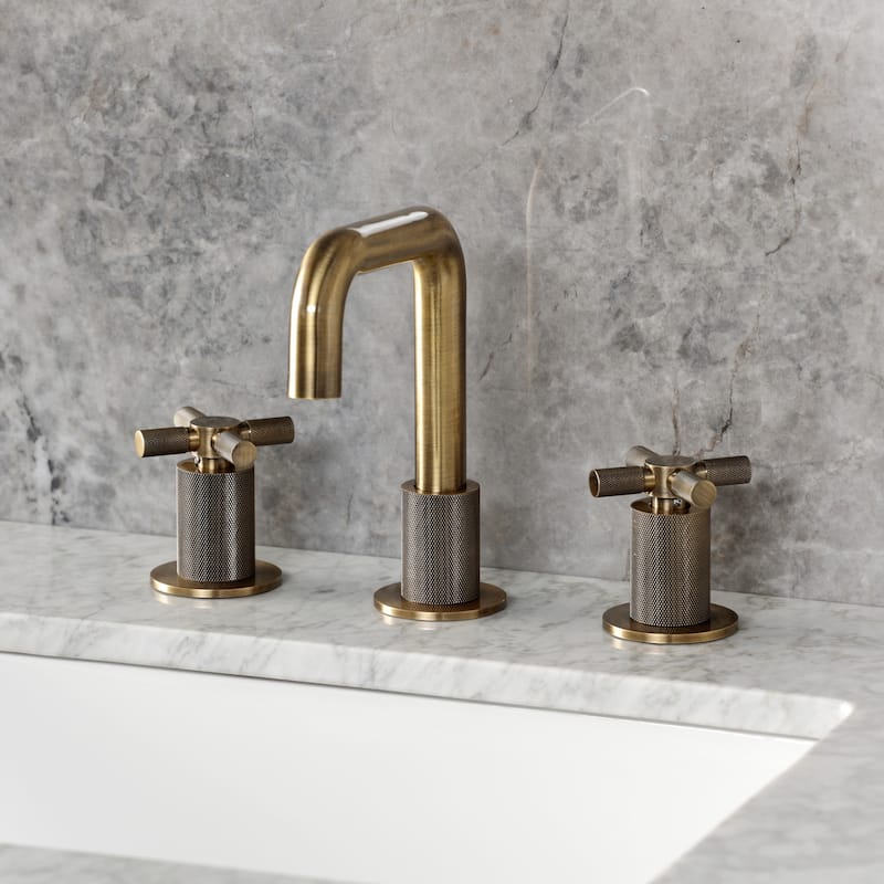 Kingston Brass Convergent Two-Handle 3-Hole Deck Mount Widespread Bathroom Faucet with Push Pop-Up Drain