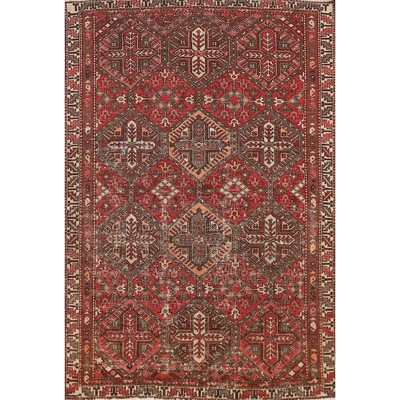 All-Over Geometric Bakhtiari Persian Area Rug Hand-Knotted Wool Carpet - 4'5" x 6'7"