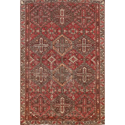 All-Over Geometric Bakhtiari Persian Area Rug Hand-Knotted Wool Carpet - 4'5" x 6'7"