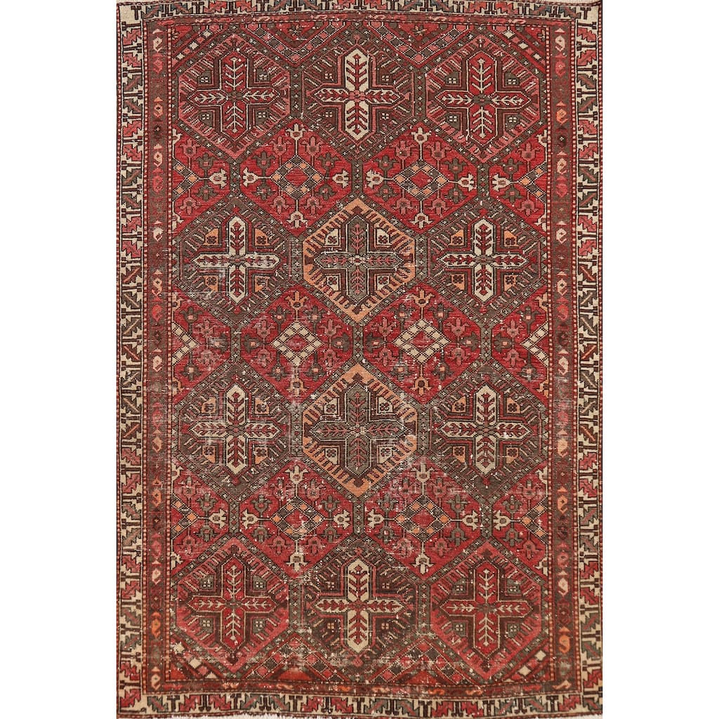 All-Over Geometric Bakhtiari Persian Area Rug Hand-Knotted Wool Carpet - 4'5" x 6'7"